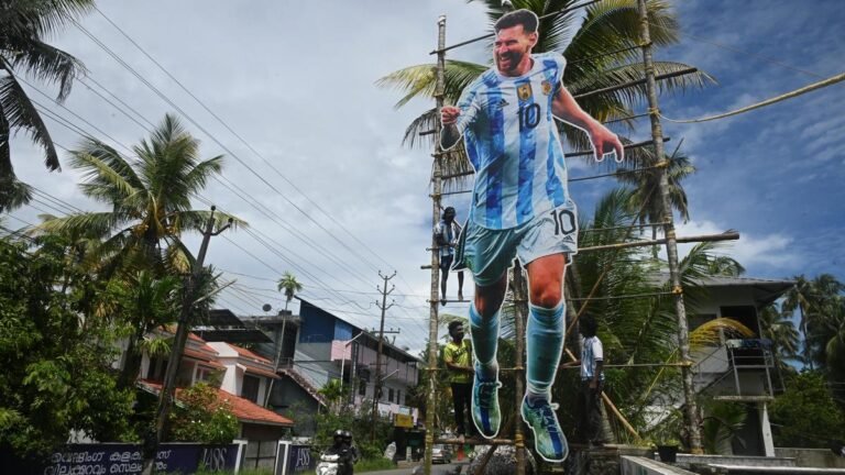 Chellanam, a village near Kochi, celebrates Messi with a 25-foot cutout ahead of the FIFA World Cup