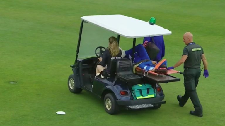 Shreyanka Patil suffered a freak leg injury, stretchered off the park against the Netherlands