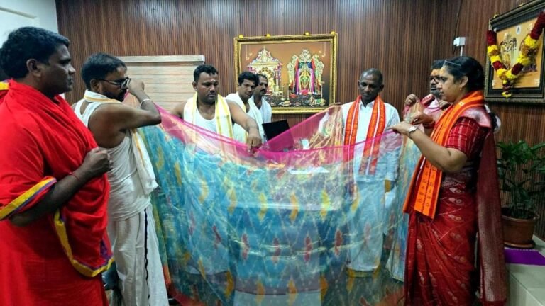 A Silk Saree that fits into a matchbox gifted to Goddess Bharamaraba