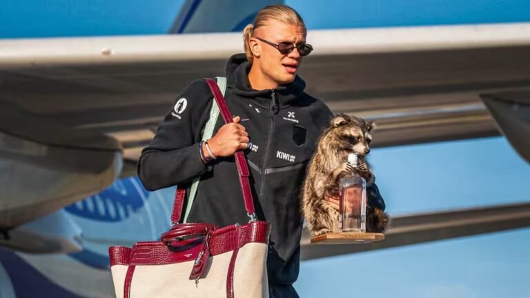 Watch: Erling Haaland arrives home with ‘raccoon’ and breaks silence on viral sidekick