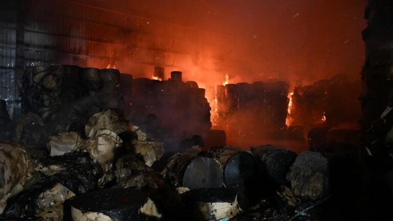 A fire broke out in a paper packaging unit at Shivamogga