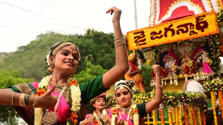 Thousands of people participate in the Jagannath Rath Yatra in Vijayawada