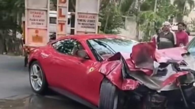 Ferrari crashed into the gate of an apartment in Hyderabad’s Film Nagar, no one was injured