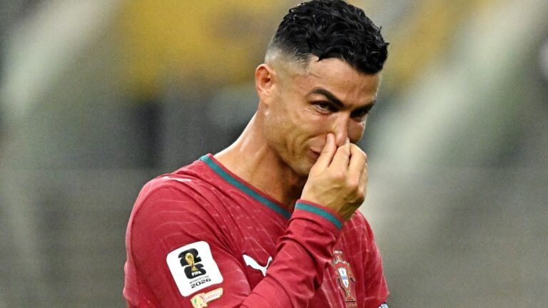 Cristiano Ronaldo is fighting back tears as his last World Cup goal ended in heartbreak