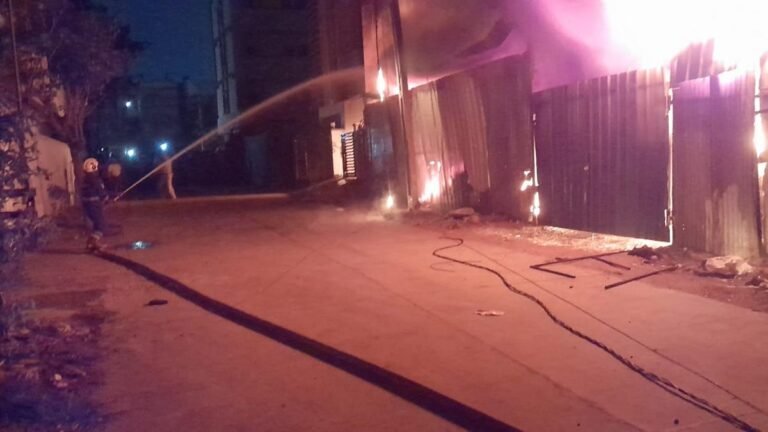 Six were rescued as debris from the fire spread to a residential building in Meerpet