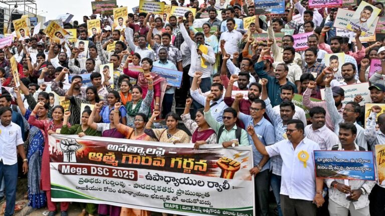 Selected teachers of Mega DSC organized ‘Atma Gaurava Garjana’ in Visakhapatnam.