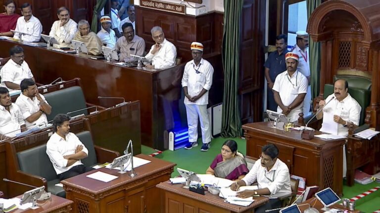 The amendment minister raises a question during question hour in the Tamil Nadu Assembly