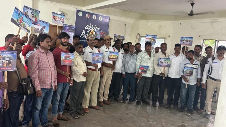 A road safety awareness drive was held at Gudimalkapur market in Hyderabad