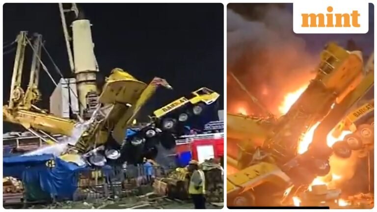 Crane catches fire while unloading cargo at BPS port in Mumbai, two injured. Here’s what exactly happened — VIDEO | Today’s news
