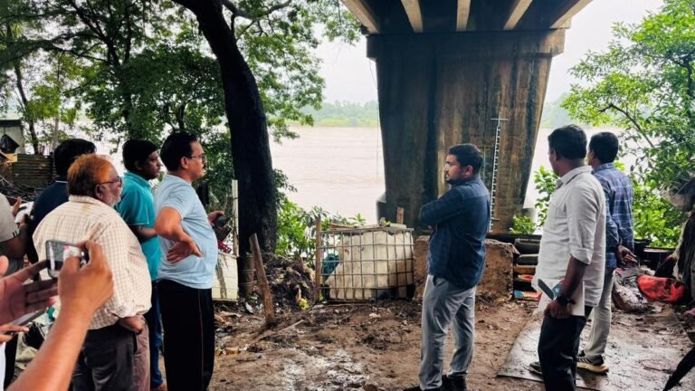 Officials of Polavaram sound as the Sabari River rushes into the stream