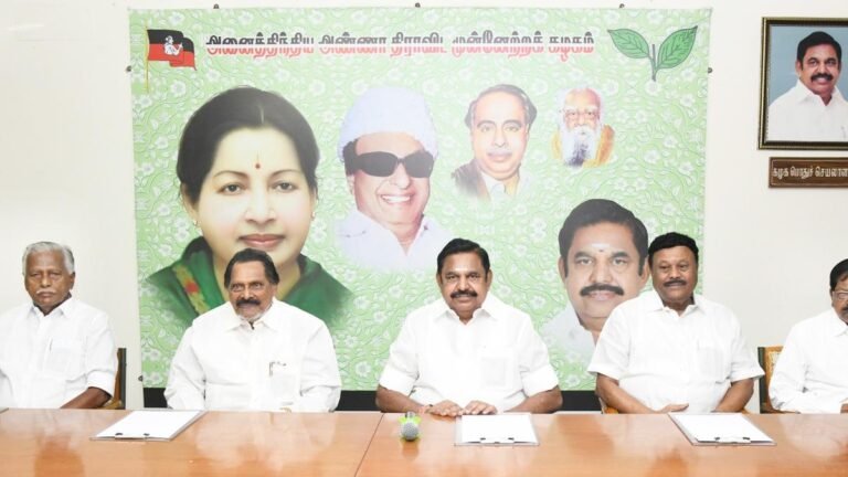 Palaniswami presides over a meeting of AIADMK district secretaries in Chennai