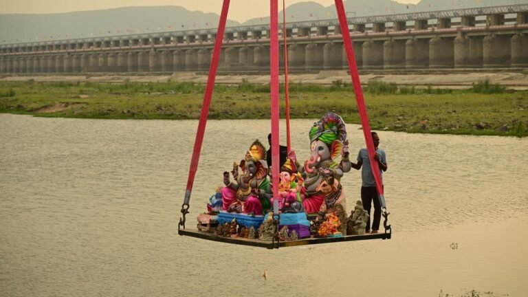 Ganesh immersion points are witnessing a major rush on the third day in Vijayawada
