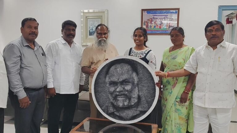A student donates a thread portrait to Jagga Reddy and seeks help in resuming his studies