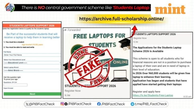 Has ‘Government of India’ invited applications for free laptops? PIB Fact Check Reveals Social Media Posts | Today’s news
