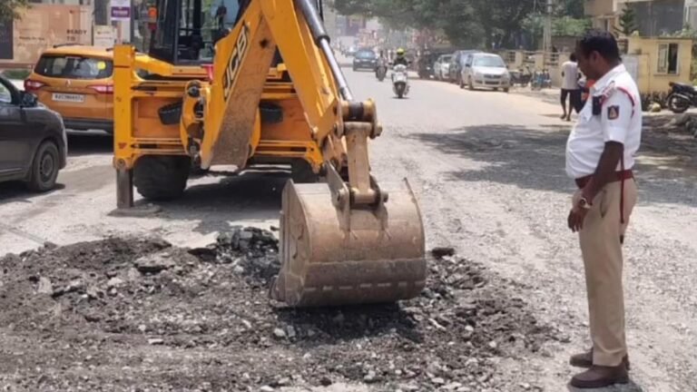After the viral traffic jam, the traffic police and residents of Whitefield undertook temporary road repairs