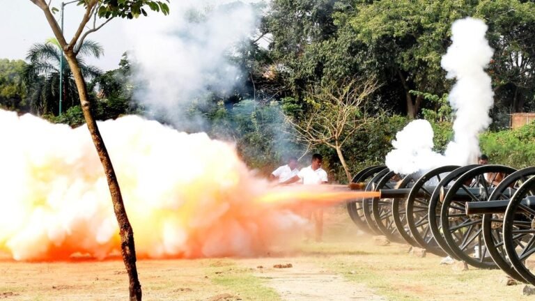 The Dasara elephants undergo their first acclimation exercise with cannon firing