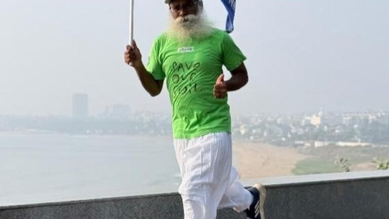 The 58-year-old engineer is running the Vizag Half Marathon for the cause ‘Save Soil’.