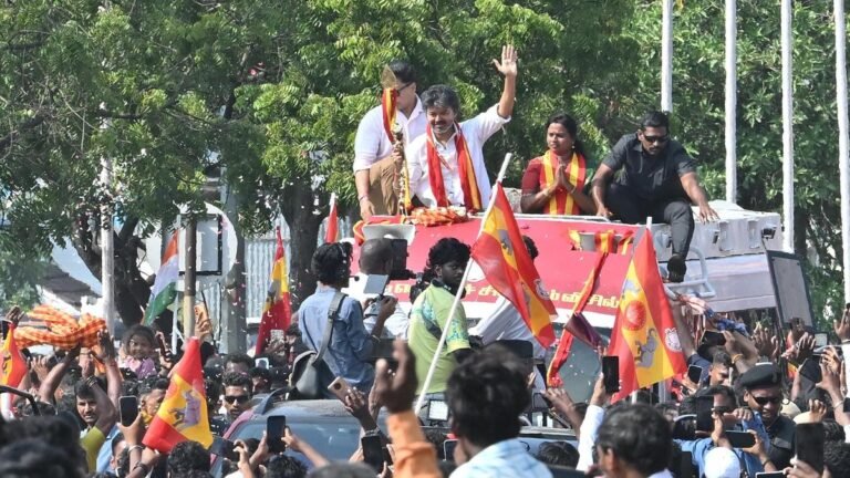 Vijay is holding a roadshow in Madurantakam ahead of the October 6 elections