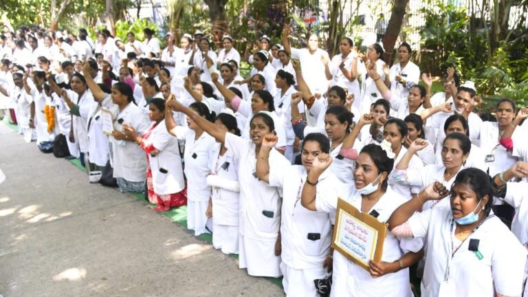 The strike by contractual health workers enters its second day in Visakhapatnam