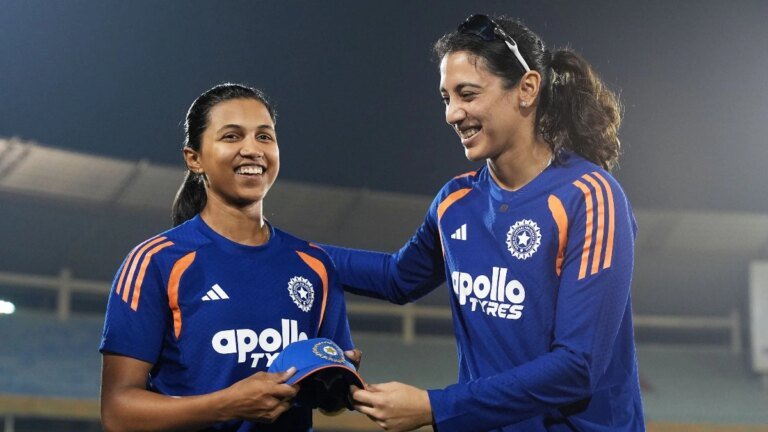 Under-19 World Cup hero Niki Prasad makes his India debut and gets the cap from Smriti Mandhan
